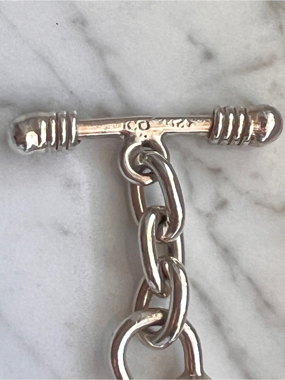 Silver 7.5 inch S-Shaped Solid Toggle Bracelet with Polished Ball Accents - Picture 5 of 11